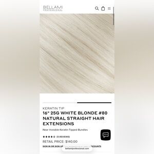 BELLAMI Keratin Tip 16" Natural Straight White Blonde Extensions